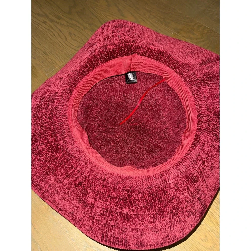 Burgundy Chenille Knit Wide Brim Floppy Sun Hat Wine Red with Black Ribbon Bow